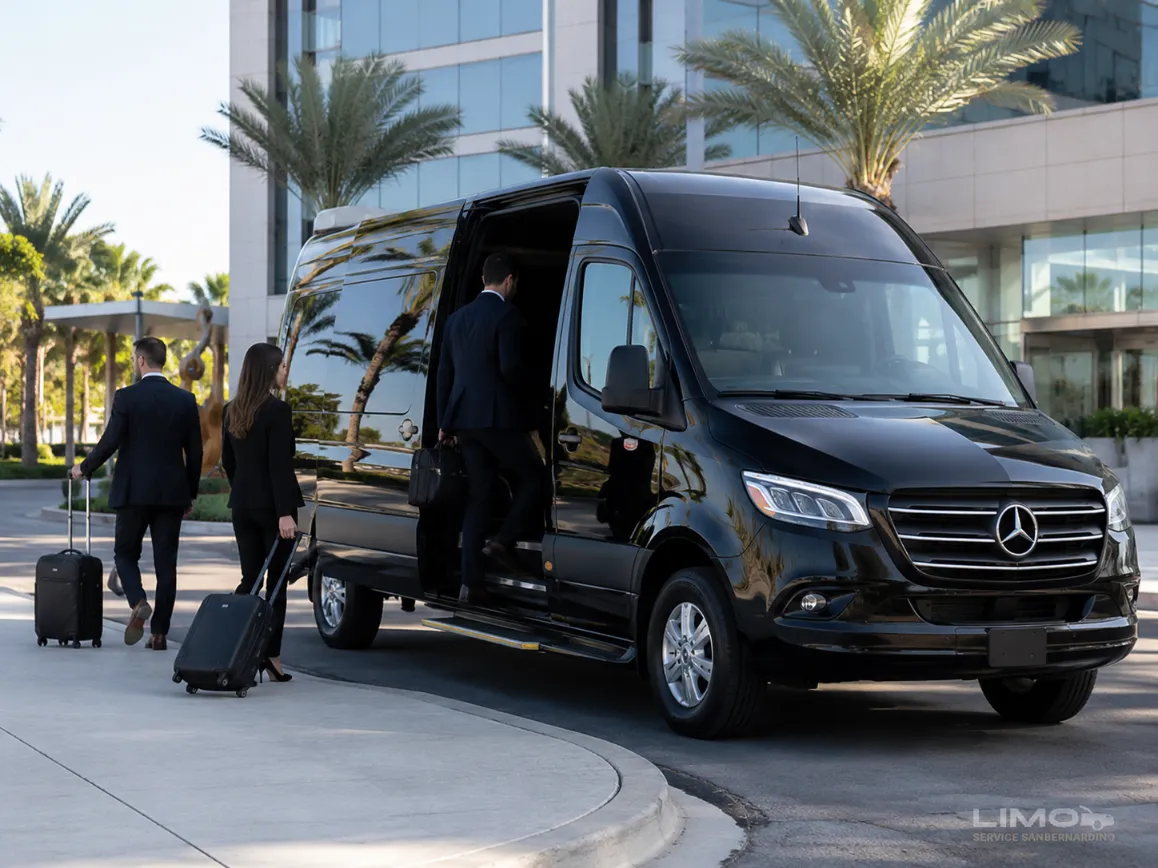 Mercedes Sprinter providing multi-stop business transportation in San Bernardino