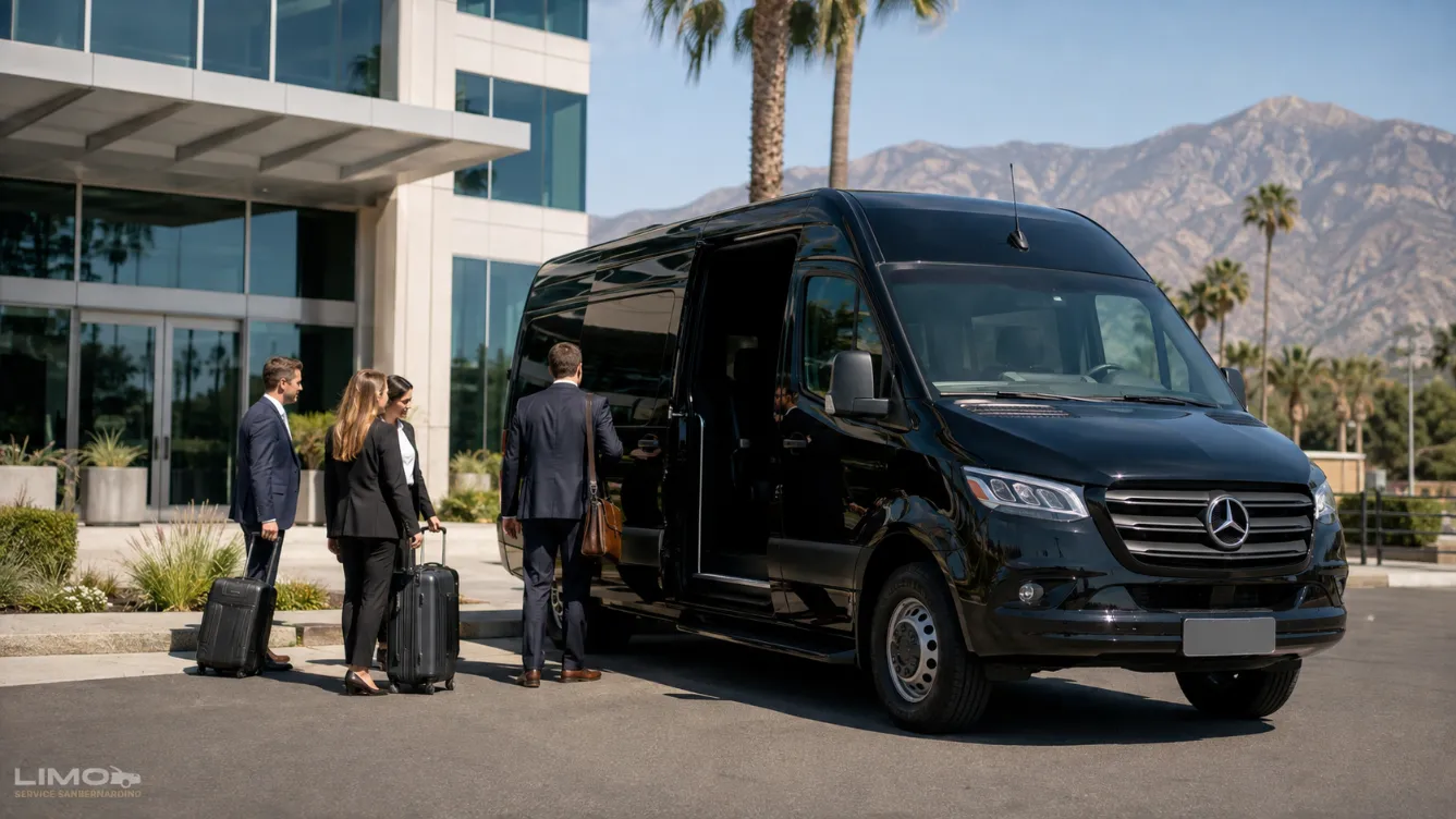 Mercedes Sprinter van service for corporate group transportation in San Bernardino