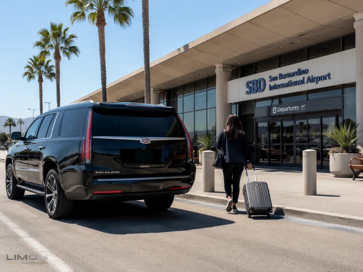 Cadillac Escalade providing private airport drop-off at San Bernardino International Airport