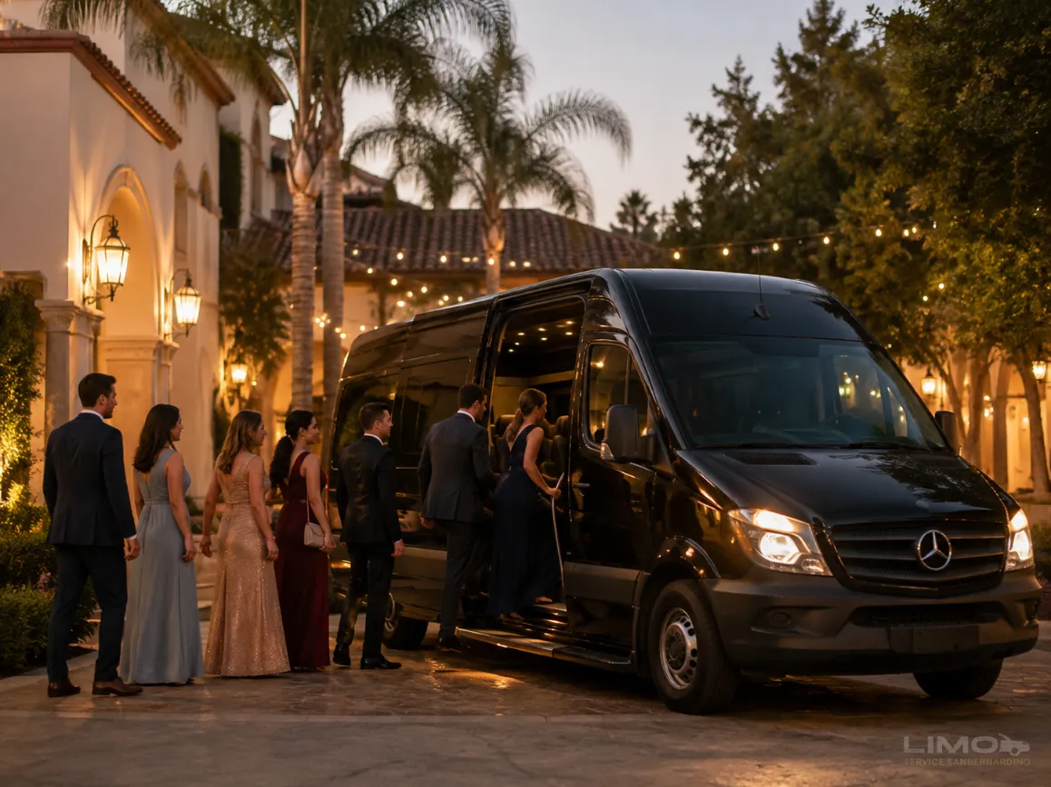 Wedding guest Sprinter van service for hotel and venue transfers in San Bernardino