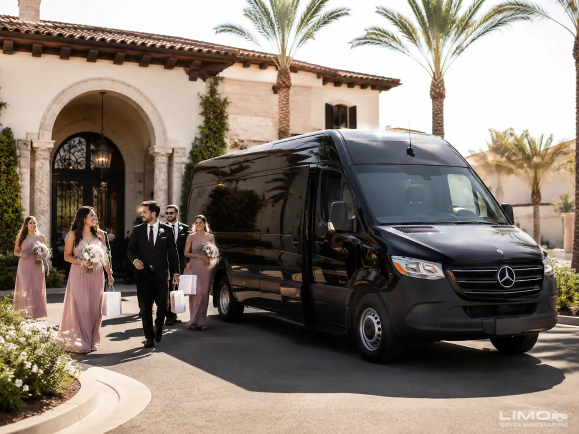 Mercedes Sprinter wedding party transportation in San Bernardino and the Inland Empire